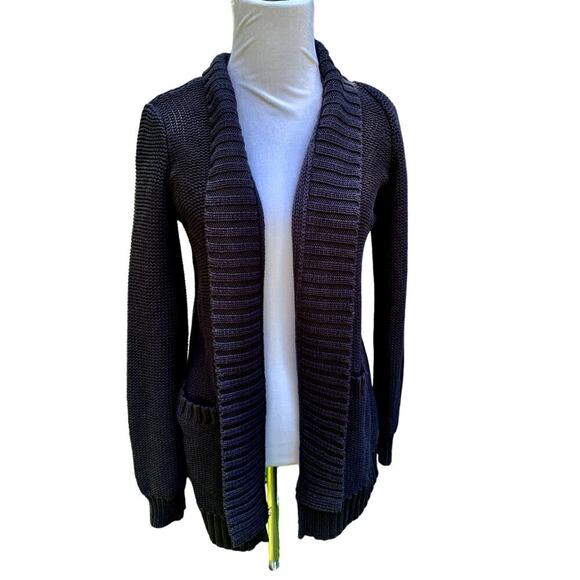 Loft 100% Cotton Black Long Open Front Cardigan Sweater Size XS or S - Picture 1 of 5